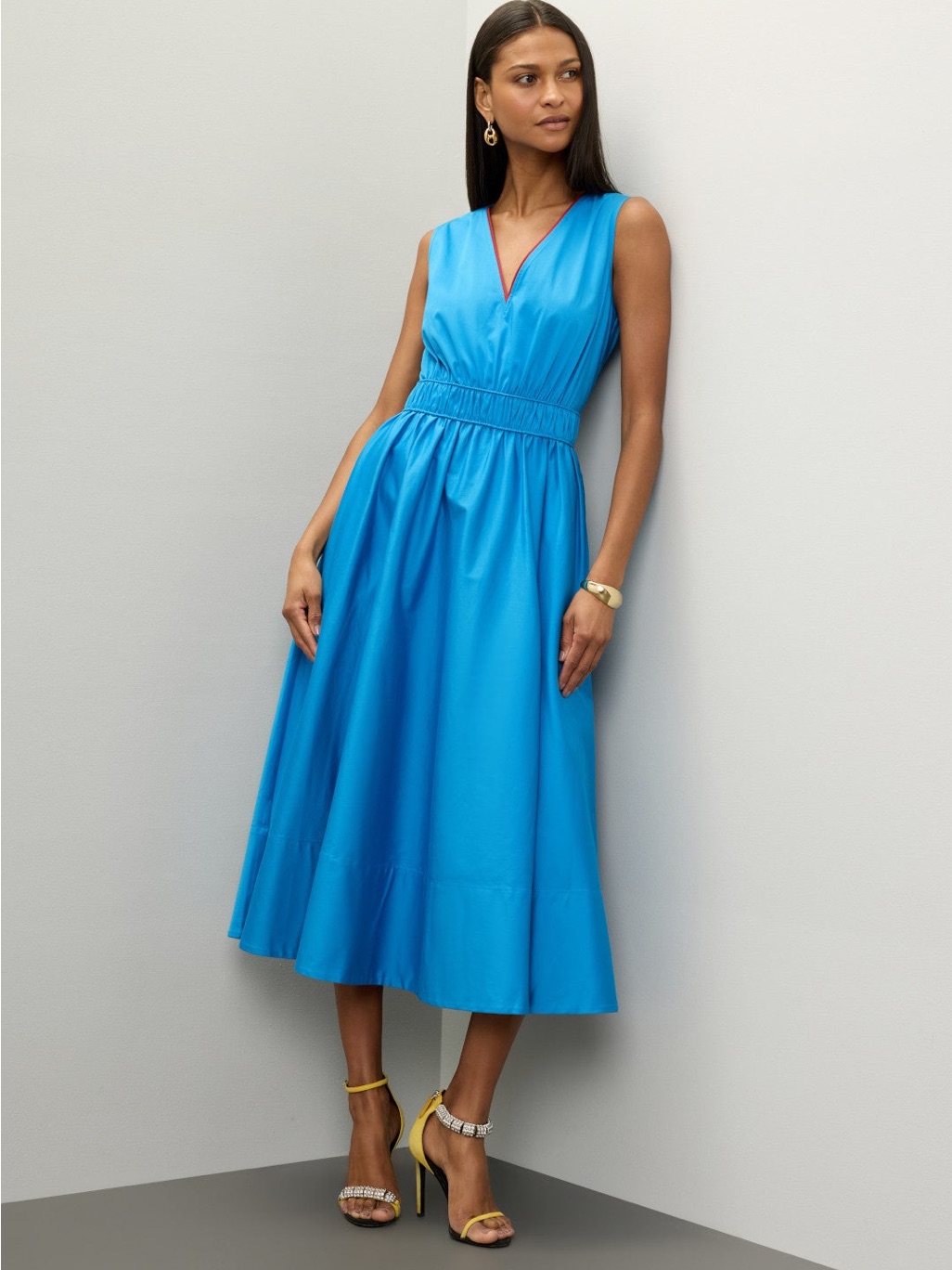 Roksanda Ilincic Sky-Blue V-Neck Sleeveless Midi Dress